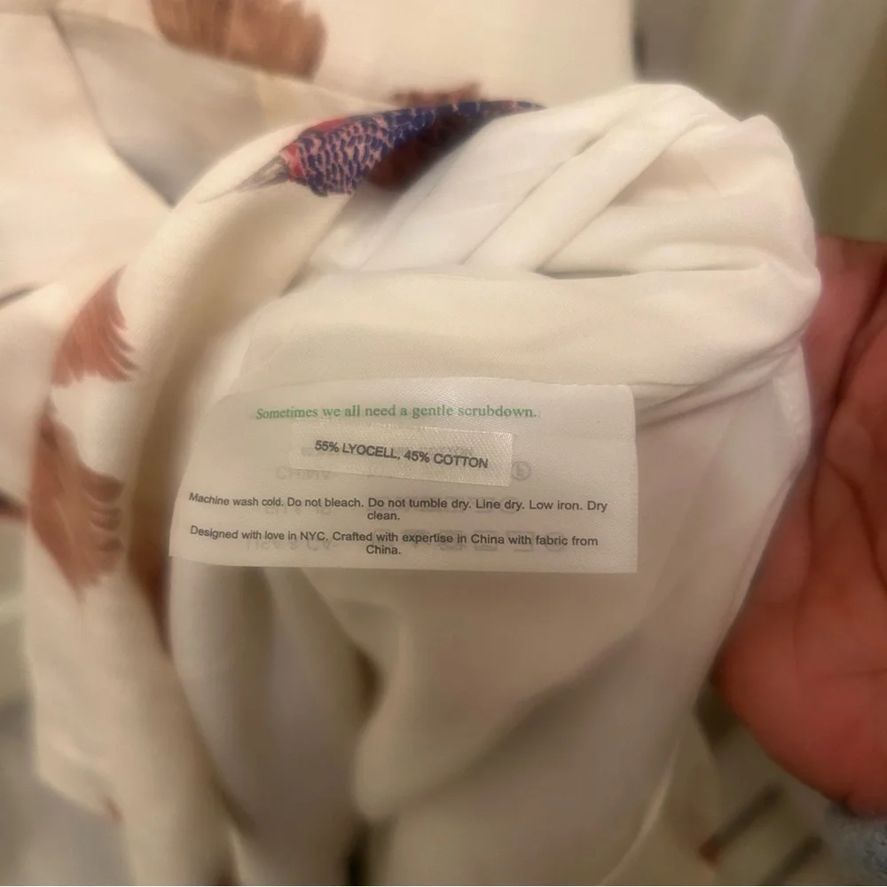 MM LaFleur Cream Midi Dress with Bird Print Resort Coastal Nature Sleeveless - Picture 10 of 11